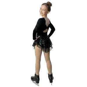 Gilda Marx Girls Crushed Velvet Open Back Bow Black Lace Skirted Leotard Dress